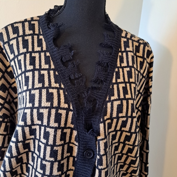 3X Geometric Print Distressed Trendy Threads | Cardigan |Black Bronze/Gold | NWT - Picture 2 of 16